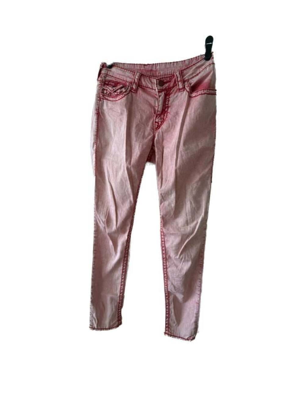 True Religion Pink Red Acid Wash Super T Stitching Denim Jeans size 28